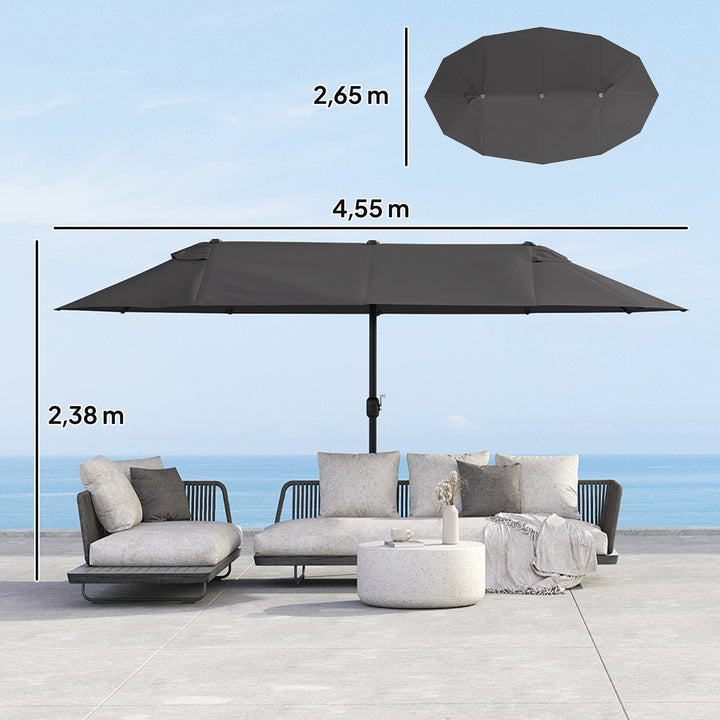 Grande Guarda-sol duplo com manivela anti-UV jardim 460x240 cm Preto