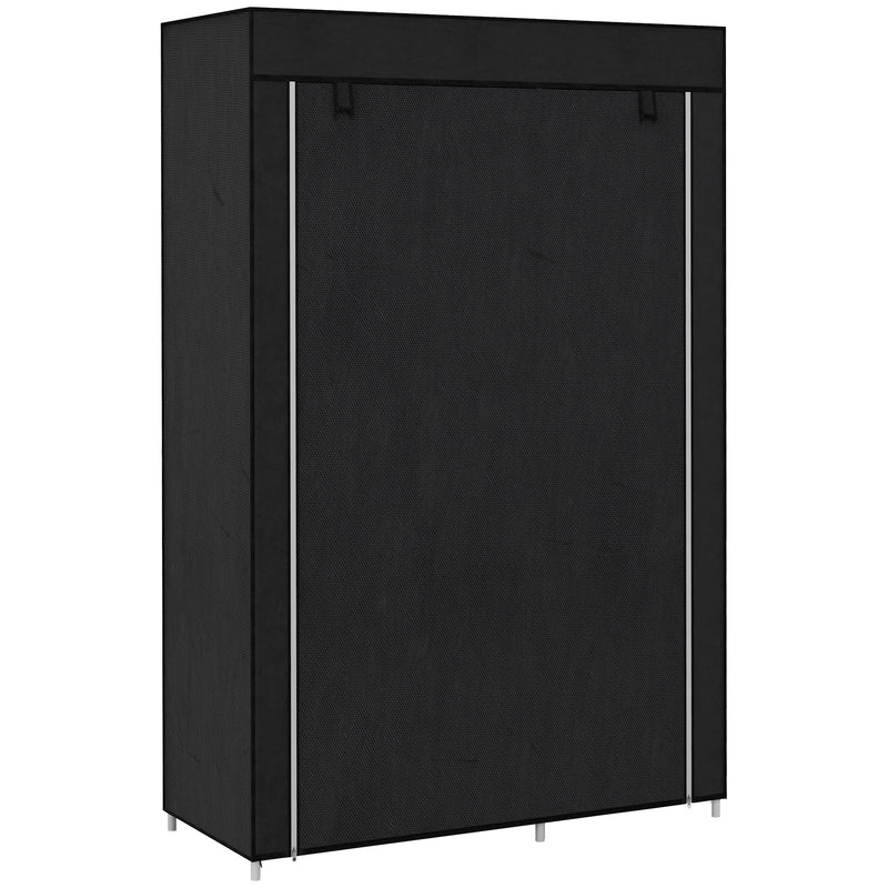 Roupeiro de Tecido Dobrável Armário de Roupa Portátil com 6 Prateleiras e 1 Barra de Pendurar para Dormitório Vestidor 103x43x162,5 cm Preto