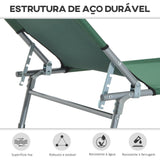 Espreguiçadeira Dobrável e Reclinável em 4 Posições Espreguiçadeira de Campismo com Estrutura Metálica e Tecido Oxford para Exterior 187x58x28 cm Verde