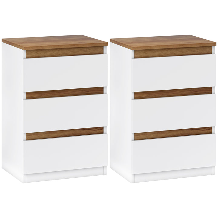 Conjunto de 2 Mesas de Cabeceira com 3 Gavetas Mesas de Cabeceira para Dormitório Estreitas 40x30x59,5 cm Branco