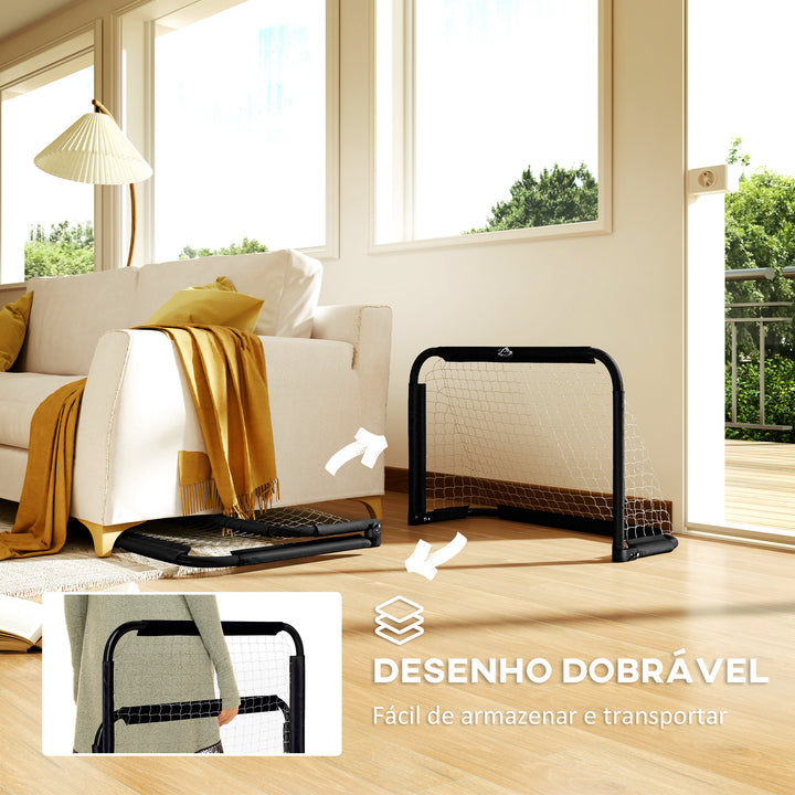 Conjunto de 2 Balizas de Futebol Dobráveis Portáteis com Suporte de Metal e Rede para Treino de Futebol em Jardim ao Ar Livre 90x36x60 cm Preto