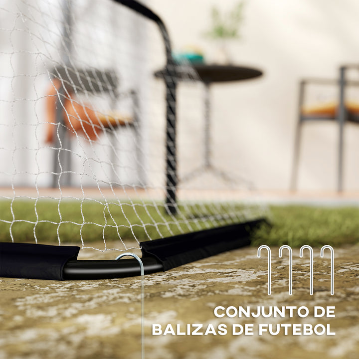 Conjunto de 2 Balizas de Futebol Dobráveis Portáteis com Suporte de Metal e Rede para Treino de Futebol em Jardim ao Ar Livre 90x36x60 cm Preto