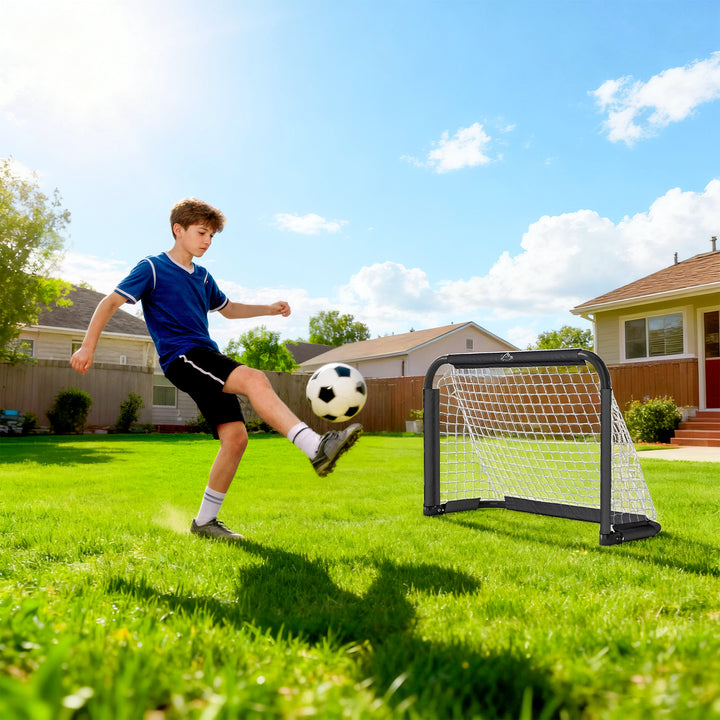 Conjunto de 2 Balizas de Futebol Dobráveis Portáteis com Suporte de Metal e Rede para Treino de Futebol em Jardim ao Ar Livre 90x36x60 cm Preto