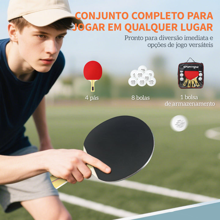 Raquetes de Ping Pong Kit de Tênis de Mesa Portátil com 4 Raquetes 8 Bolas e Estojo de Transporte para Iniciantes Especialistas Interno e Externo Vermelho