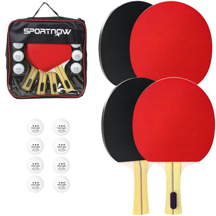 Raquetes de Ping Pong Kit de Tênis de Mesa Portátil com 4 Raquetes 8 Bolas e Estojo de Transporte para Iniciantes Especialistas Interno e Externo Vermelho