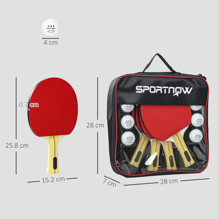 Raquetes de Ping Pong Kit de Tênis de Mesa Portátil com 4 Raquetes 8 Bolas e Estojo de Transporte para Iniciantes Especialistas Interno e Externo Vermelho