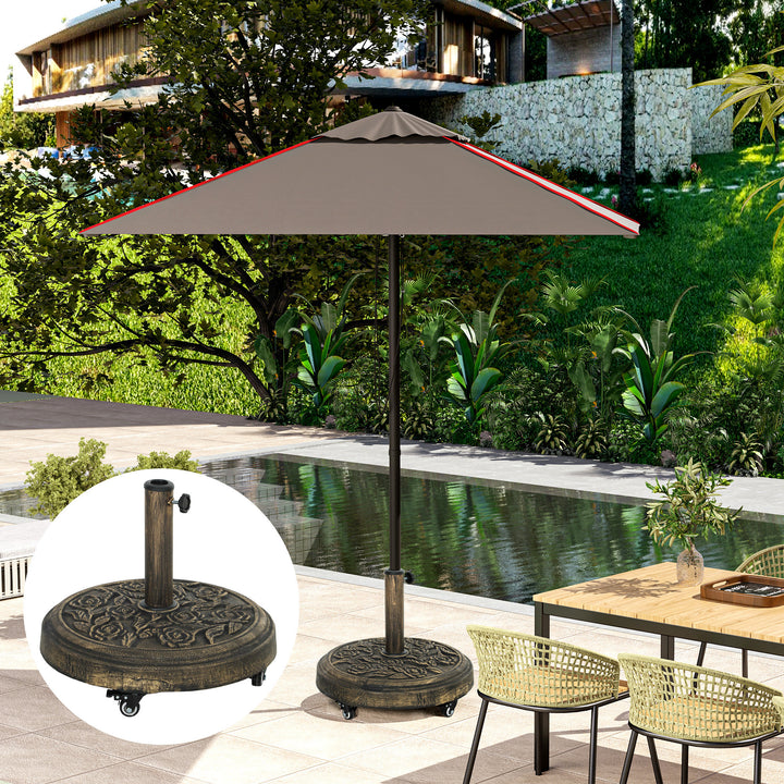 Base para Chapéu de Sol Redonda Suporte para Chapéu de Sol com Rodas Base para Chapéu de Sol Preechível com Cimento Peso 21 kg para Jardim Varanda Ø49x42 cm Bronze
