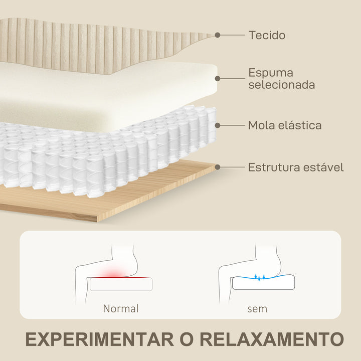 Sofá de 3 Lugares Moderno 212x80x88 cm Sofá Sala de Estar Estofado com 2 Almofadas Apoio de Braços e Estrutura de Aço para Sala de Estar Quarto Escritório em Casa Creme