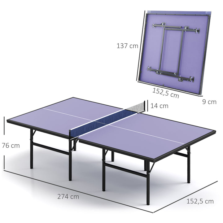 Mesa de Ping Pong Dobrável com Rede – Cor Azul – Aço e MDF – 152.5x274x76cm