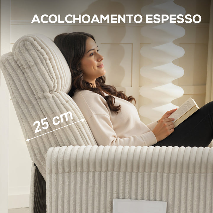 Poltrona Relax Reclinável Poltrona Reclinável Manual Estofada em Veludo Instalação Rápida Apoio para Pés Acolchoamento Grosso Para Sala de Estar Quarto Escritório 73x86x100 cm Creme