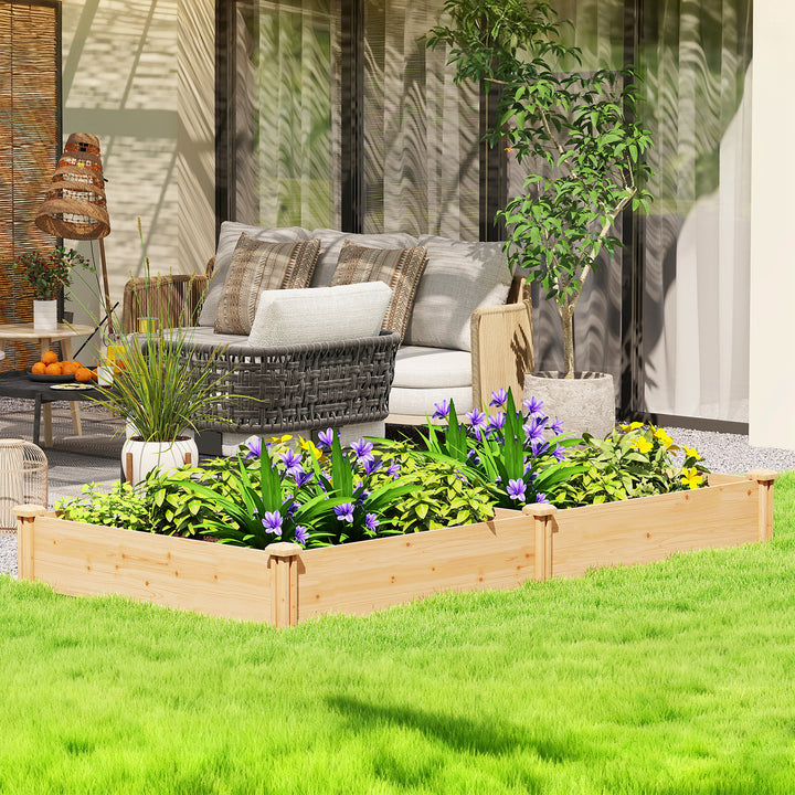 Floreira Elevada em Madeira Horta Urbana para Cultivar Plantas Vaso Exterior com Divisor e Base Aberta Pintura DIY para Jardim Terraço 235x121x26 cm Madeira