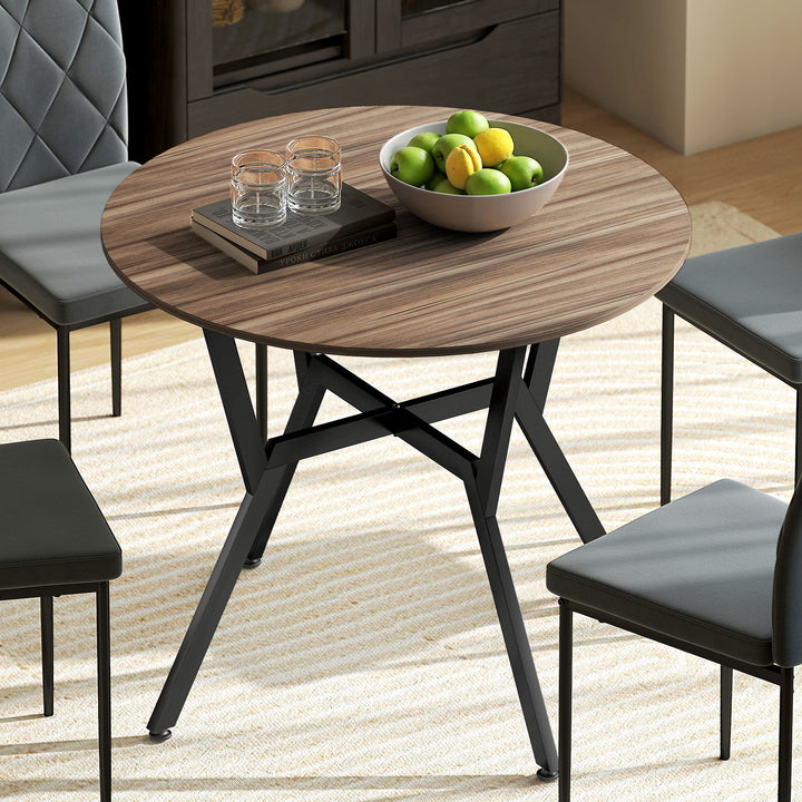 Mesa de Cozinha Redonda Mesa de Jantar Estilo Industrial com Bancada de Madeira e Estrutura de Aço para Sala de Jantar Carga 60kg Ø90x76 cm Marrom e Preto