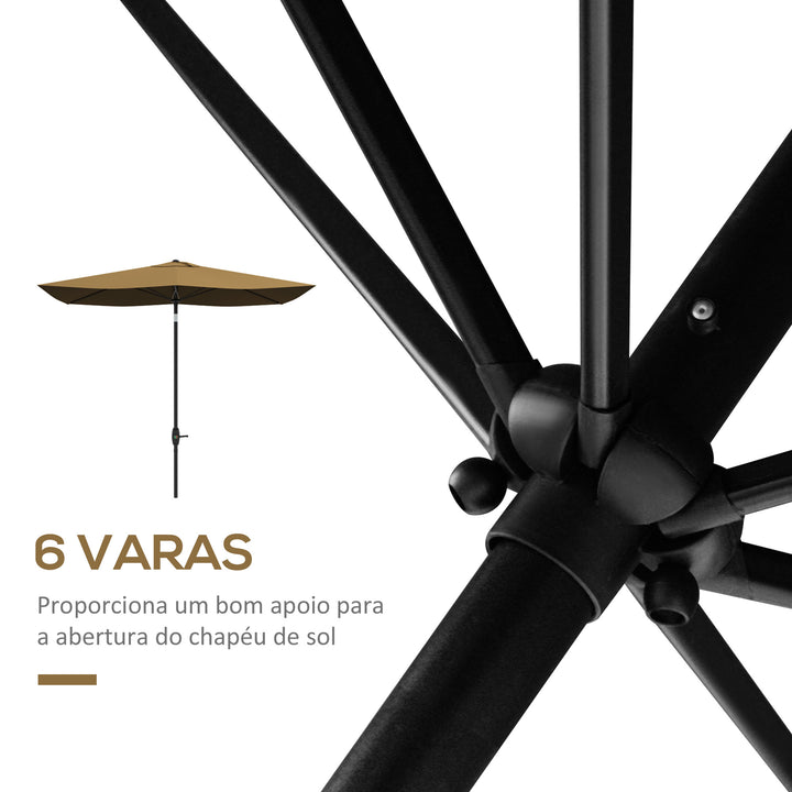 Chapéu de Sol de Jardim 200x300x248 cm Proteção UV50+ Chapéu de Sol de Alumínio Inclinável com Teto de Ventilação e Manivela para Terraço Varanda Exterior Café
