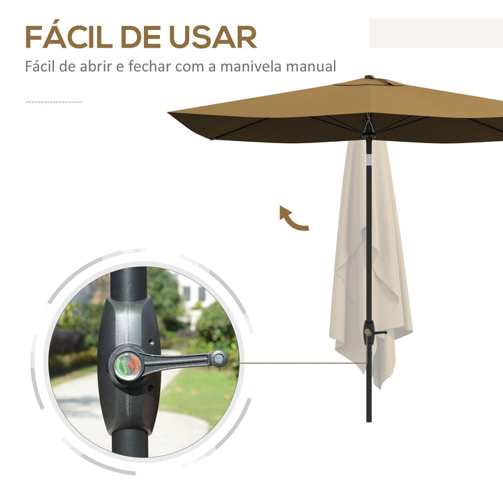 Chapéu de Sol de Jardim 200x300x248 cm Proteção UV50+ Chapéu de Sol de Alumínio Inclinável com Teto de Ventilação e Manivela para Terraço Varanda Exterior Café
