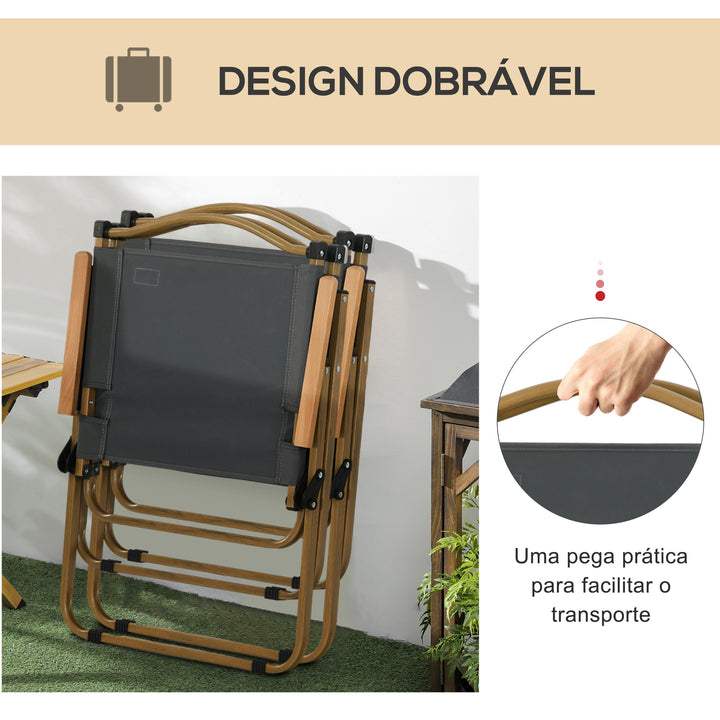 Conjunto de 2 Cadeiras Dobráveis de Campismo Cadeiras Portáteis com Apoios de Braços e Estrutura em Aço Cadeiras para Pesca Jardim Terraço 54x59x78 cm Cinzento Escuro