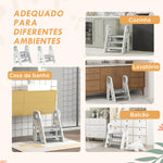 Banco para Crianças Dobrável Torre de Aprendizagem Escada para Crianças de 18-60 Meses Antiderrapante para Casa de Banho Cozinha Dormitório 46,5x47x61,5 cm Cinza e Branco