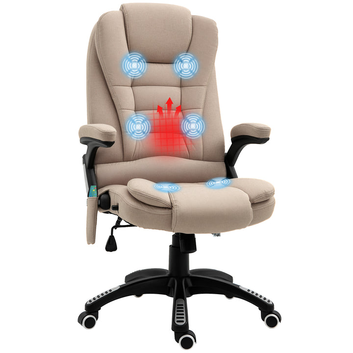 Cadeira de Massagem com 6 Pontos de Massagem Cadeira de Escritório Reclinável até 130° com Função de Aquecimento Altura Ajustável e Rodas para Estúdio 68x72x110-120 cm Marrom Claro