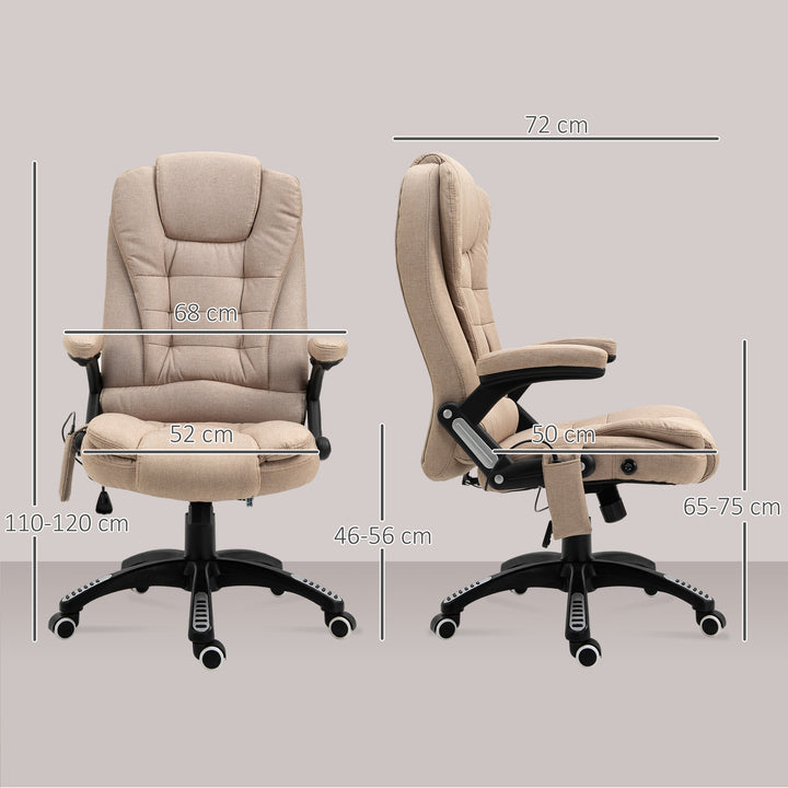 Cadeira de Massagem com 6 Pontos de Massagem Cadeira de Escritório Reclinável até 130° com Função de Aquecimento Altura Ajustável e Rodas para Estúdio 68x72x110-120 cm Marrom Claro