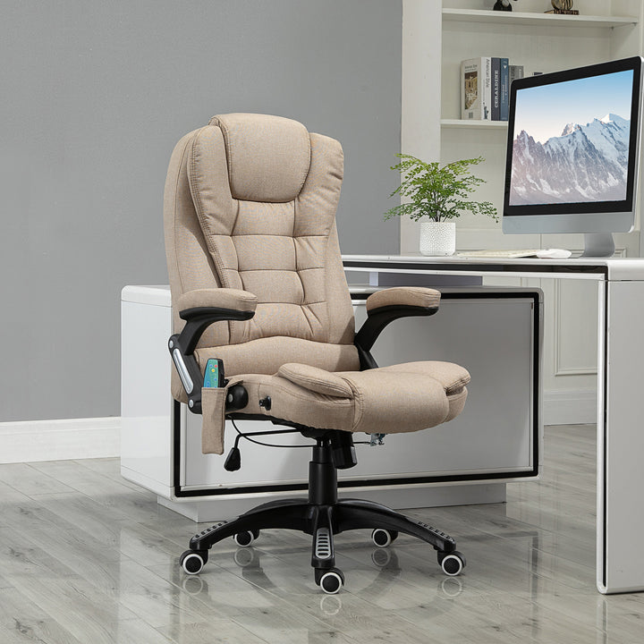 Cadeira de Massagem com 6 Pontos de Massagem Cadeira de Escritório Reclinável até 130° com Função de Aquecimento Altura Ajustável e Rodas para Estúdio 68x72x110-120 cm Marrom Claro
