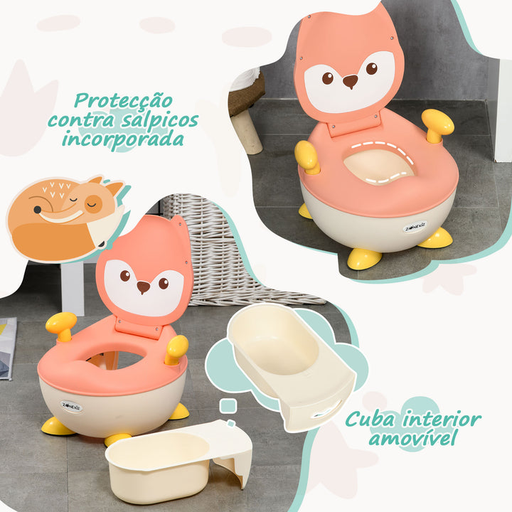 Bacio para Bebé de Aprendizagem Bacio para Criança de 6-36 Meses em Forma de Raposa com Tampa à Prova de Respingos e Estrutura Antiderrapante 35,5x35x23 cm Rosa