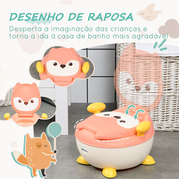 Bacio para Bebé de Aprendizagem Bacio para Criança de 6-36 Meses em Forma de Raposa com Tampa à Prova de Respingos e Estrutura Antiderrapante 35,5x35x23 cm Rosa