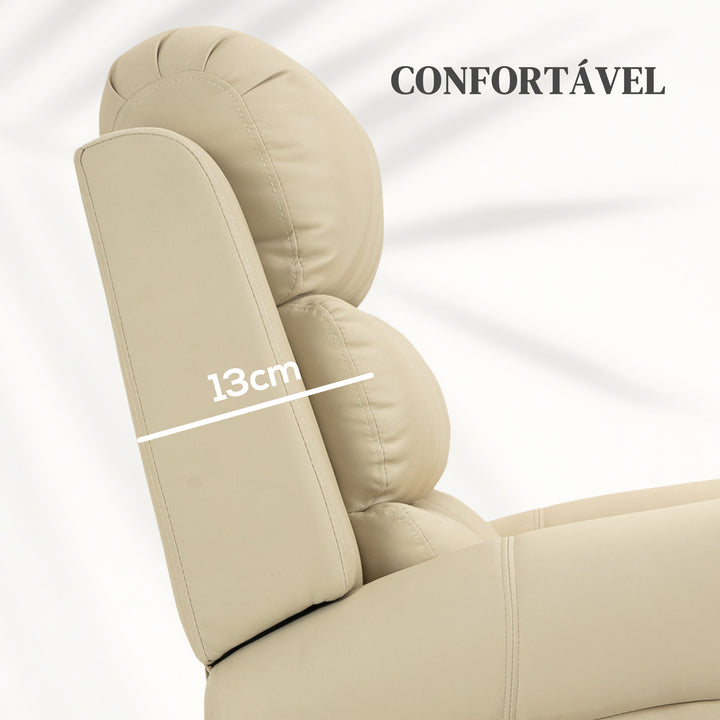 Poltrona Relax Reclinável Elétrica Levanta Pessoas com Massagem Vibratória e Aquecimento Poltrona Elevatória com Controlo Remoto Apoio para Pés Estofada em PU Bolsos Laterais 98x96x105 cm Creme