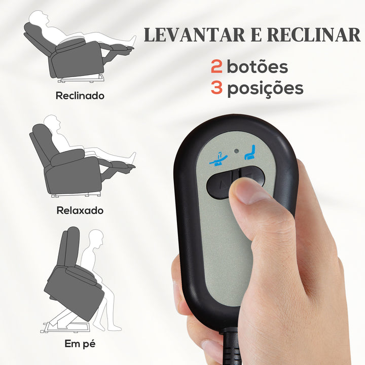 Poltrona Relax Reclinável Elétrica Levanta Pessoas com Massagem Vibratória e Aquecimento Poltrona Elevatória com Controlo Remoto Apoio para Pés Estofada em PU Bolsos Laterais 98x96x105 cm Creme