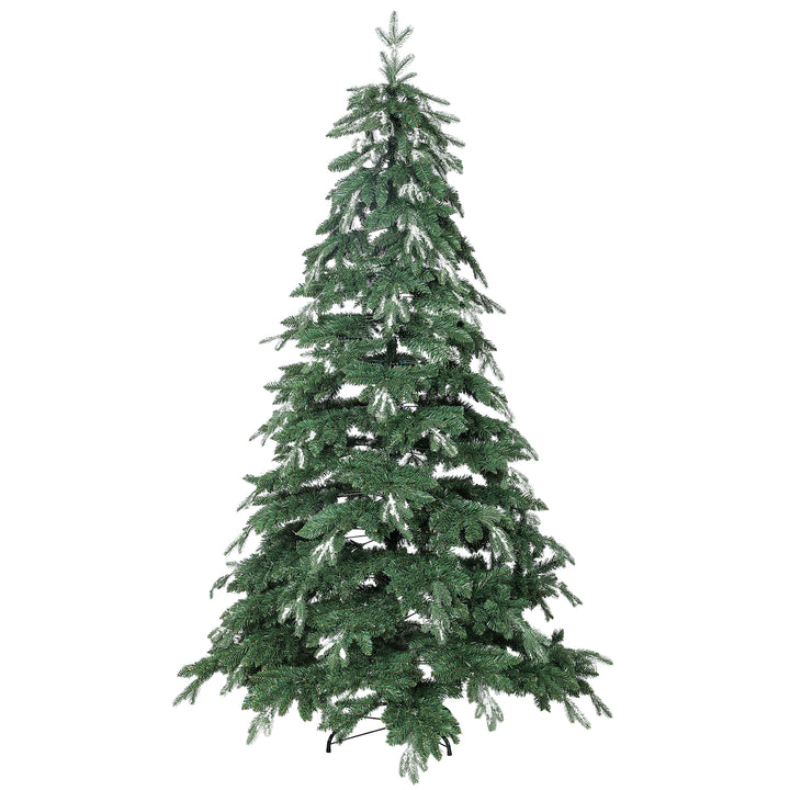 Árvore de Natal Artificial 210 cm Ramos Realistas com Efeito Neve Árvore de Natal com Suporte em Aço Base Dobrável Montagem Rápida Decoração de Natal para Casa Festa Verde