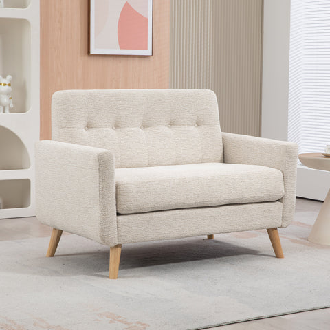 Sofá de 2 Lugares Estofado em Veludo Sofá de Sala de Estar Moderno com Apoio para os Braços e Pés de Madeira Carga 240 kg para Dormitório Escritório 114x71x82 cm Beige