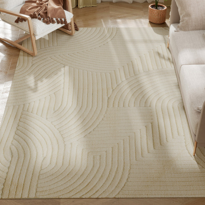 Tapete Sala de Estar 160x230 cm Tapete Pelo Curto Estilo Moderno Base Antiderrapante Tecida à Máquina Tapete para Sala de Estar Quarto Sala de Jantar Creme