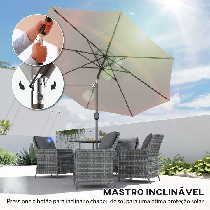 Chapéu de Sol de Jardim Ø300x250 cm com Manivela Chapéu de Sol Exterior com Mecanismo de Inclinação e Mastro Desmontável de Metal para Terraço Piscina Pátio Cinza