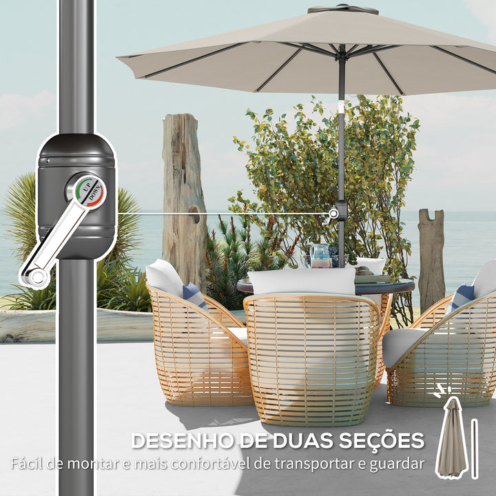 Chapéu de Sol de Jardim Ø300x250 cm com Manivela Chapéu de Sol Exterior com Mecanismo de Inclinação e Mastro Desmontável de Metal para Terraço Piscina Pátio Cinza