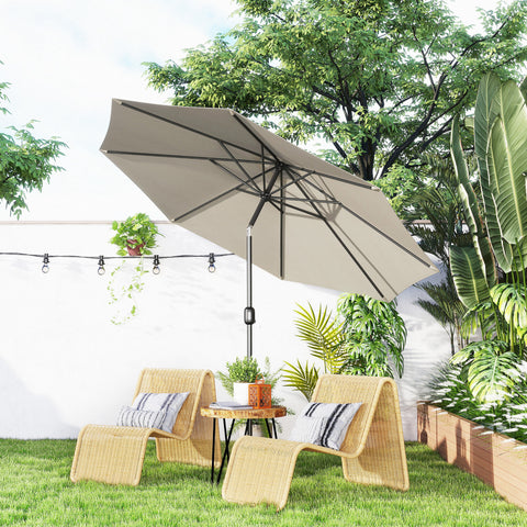 Chapéu de Sol de Jardim Ø300x250 cm com Manivela Chapéu de Sol Exterior com Mecanismo de Inclinação e Mastro Desmontável de Metal para Terraço Piscina Pátio Cinza