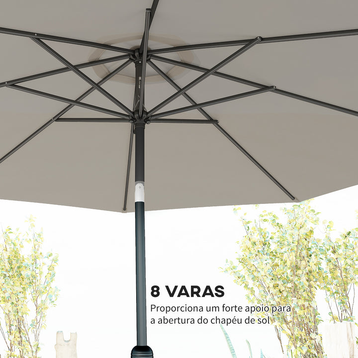 Chapéu de Sol de Jardim Ø300x250 cm com Manivela Chapéu de Sol Exterior com Mecanismo de Inclinação e Mastro Desmontável de Metal para Terraço Piscina Pátio Cinza