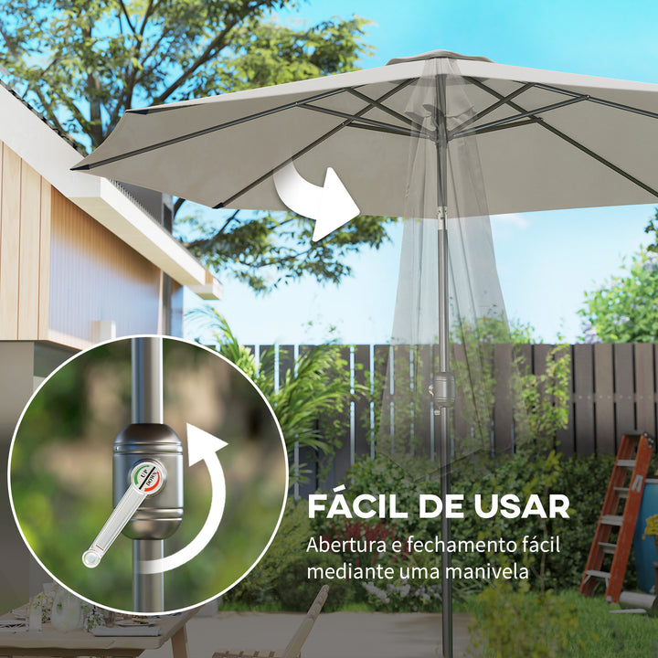 Chapéu de Sol de Jardim Ø300x250 cm com Manivela Chapéu de Sol Exterior com Mecanismo de Inclinação e Mastro Desmontável de Metal para Terraço Piscina Pátio Cinza