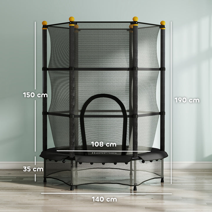 Trampolim para Crianças acima de 3 Anos Cama Elástica Infantil com Rede de Segurança e Estrutura de Aço para Interiores e Exteriores Carga 50kg Ø140x190 cm Preto