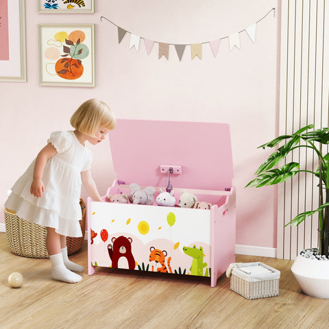 Baú de Armazenamento de Brinquedos Baú de Brinquedos Infantil Tampa Rebatível com Fecho Suave e Alças Estampados de Animais para Livros Roupa em Quarto Sala de Jogos 60x37x39 cm Rosa