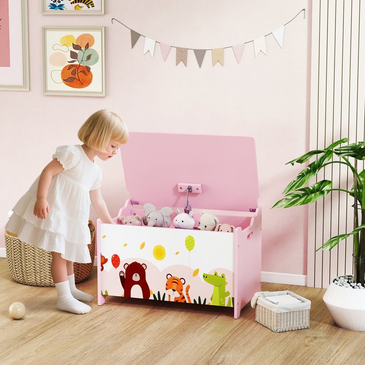 Baú de Armazenamento de Brinquedos Baú de Brinquedos Infantil Tampa Rebatível com Fecho Suave e Alças Estampados de Animais para Livros Roupa em Quarto Sala de Jogos 60x37x39 cm Rosa
