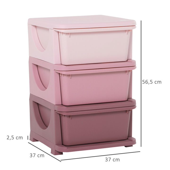 organizador de brinquedos Infantil para crianças acima de 3 anos com 3 Gavetas e Alças amplo espaço de armazenamento para Brinquedos Roupas Livros 37x37x56,5 cm Rosa