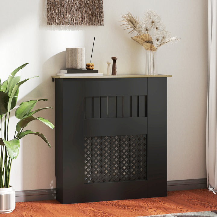 Cobertura para Radiadores Proteção Radiador de MDF 78x19x81 cm Cobertura de Radiador Desenho Moderno de Ripas e Colmeia para Sala Quarto Preto