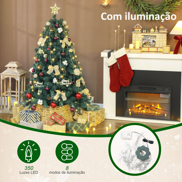 Árvore de Natal de 150 cm com Decorações 150 Luzes LED Branco Quente Árvore de Natal Decorada com 8 Modos de Iluminação 480 Ramos Suporte de Aço Decoração para Casa Festa Interior Verde