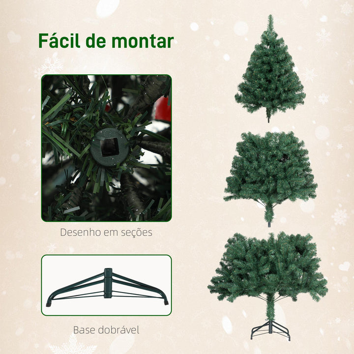 Árvore de Natal de 150 cm com Decorações 150 Luzes LED Branco Quente Árvore de Natal Decorada com 8 Modos de Iluminação 480 Ramos Suporte de Aço Decoração para Casa Festa Interior Verde