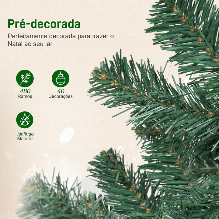 Árvore de Natal de 150 cm com Decorações 150 Luzes LED Branco Quente Árvore de Natal Decorada com 8 Modos de Iluminação 480 Ramos Suporte de Aço Decoração para Casa Festa Interior Verde