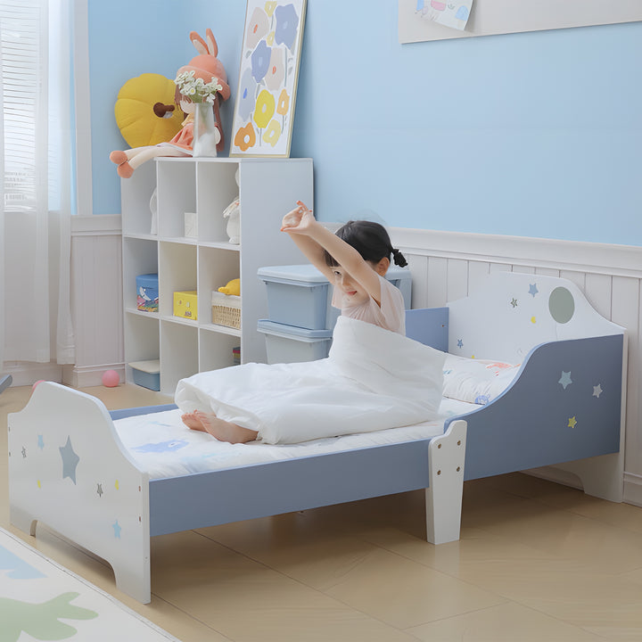 Cama para Crianças acima de 3 Anos 143x74x59 cm Cama Infantil com Desenho em Estrelas Carga 50 kg para Dormitório Azul e Branco