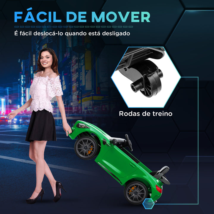 Carro Elétrico para Crianças acima de 3 Anos Carro Mercedes-Benz AMG GTR Carro Elétrico Infantil com Bateria 12V Controlo Remoto Faróis Buzina e Música 108x67x46 cm Verde