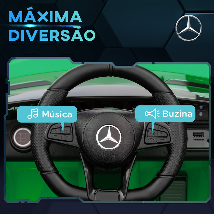 Carro Elétrico para Crianças acima de 3 Anos Carro Mercedes-Benz AMG GTR Carro Elétrico Infantil com Bateria 12V Controlo Remoto Faróis Buzina e Música 108x67x46 cm Verde