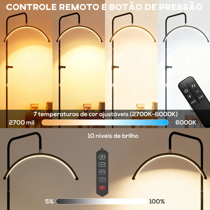 Candeeiro de Pé para Pestanas, Cabeça Rotativa 350°, 7 Temperaturas de Cor, Brilho Ajustável, Suporte para Telemóvel, Ideal para Unhas, Cuidados de Pele, Extensões de Pestanas