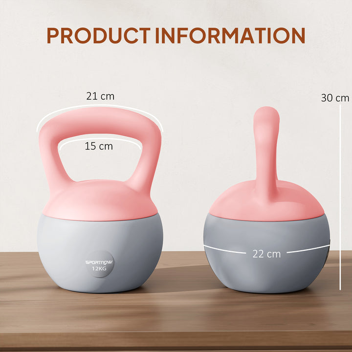 Kettlebell de 12 kg Pesa Russa Preenchida de Areia Metálica e Alça Antiderrapante para Treino de Musculação em Casa Ginásio Ø21x30 cm Rosa