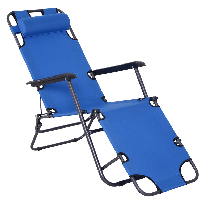 Espreguiçadeira Reclinável e Dobrável com Encosto Ajustável Apoio de Braço Almofada e Apoio para os Pés para Jardim Carga 136 kg 135x60x89 cm Azul