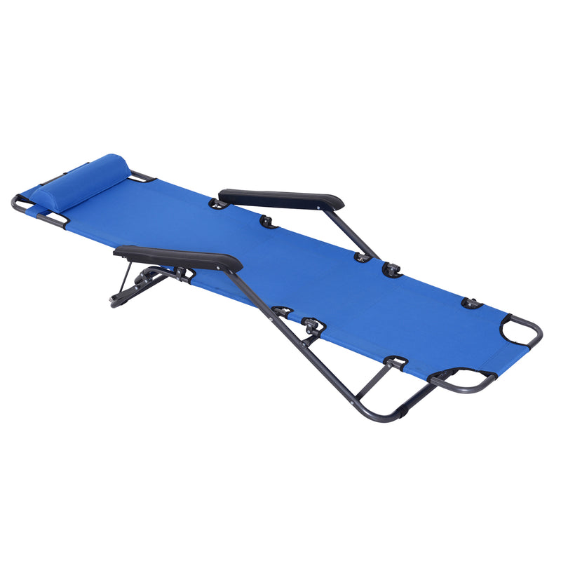 Espreguiçadeira Reclinável e Dobrável com Encosto Ajustável Apoio de Braço Almofada e Apoio para os Pés para Jardim Carga 136 kg 135x60x89 cm Azul